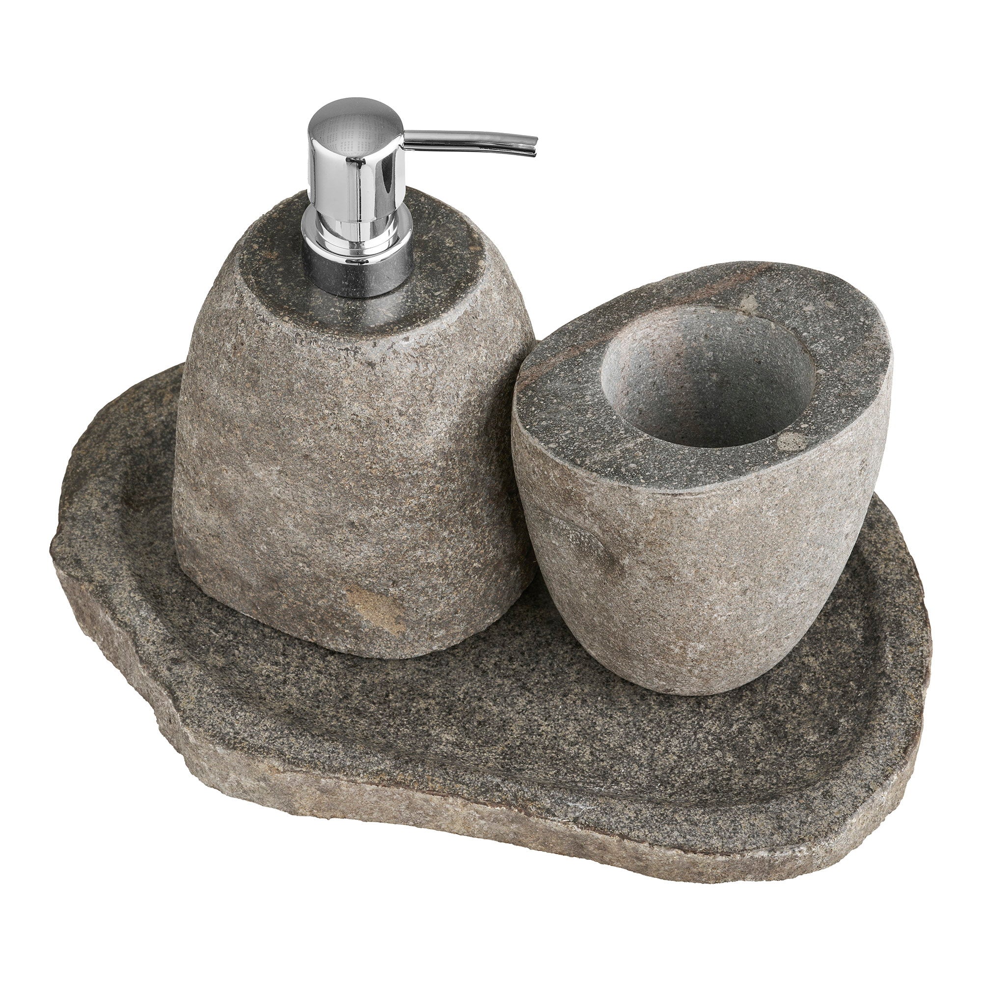 Gara Bathroom Set, Storage Cup, Soap Dispenser, Tray – Natural