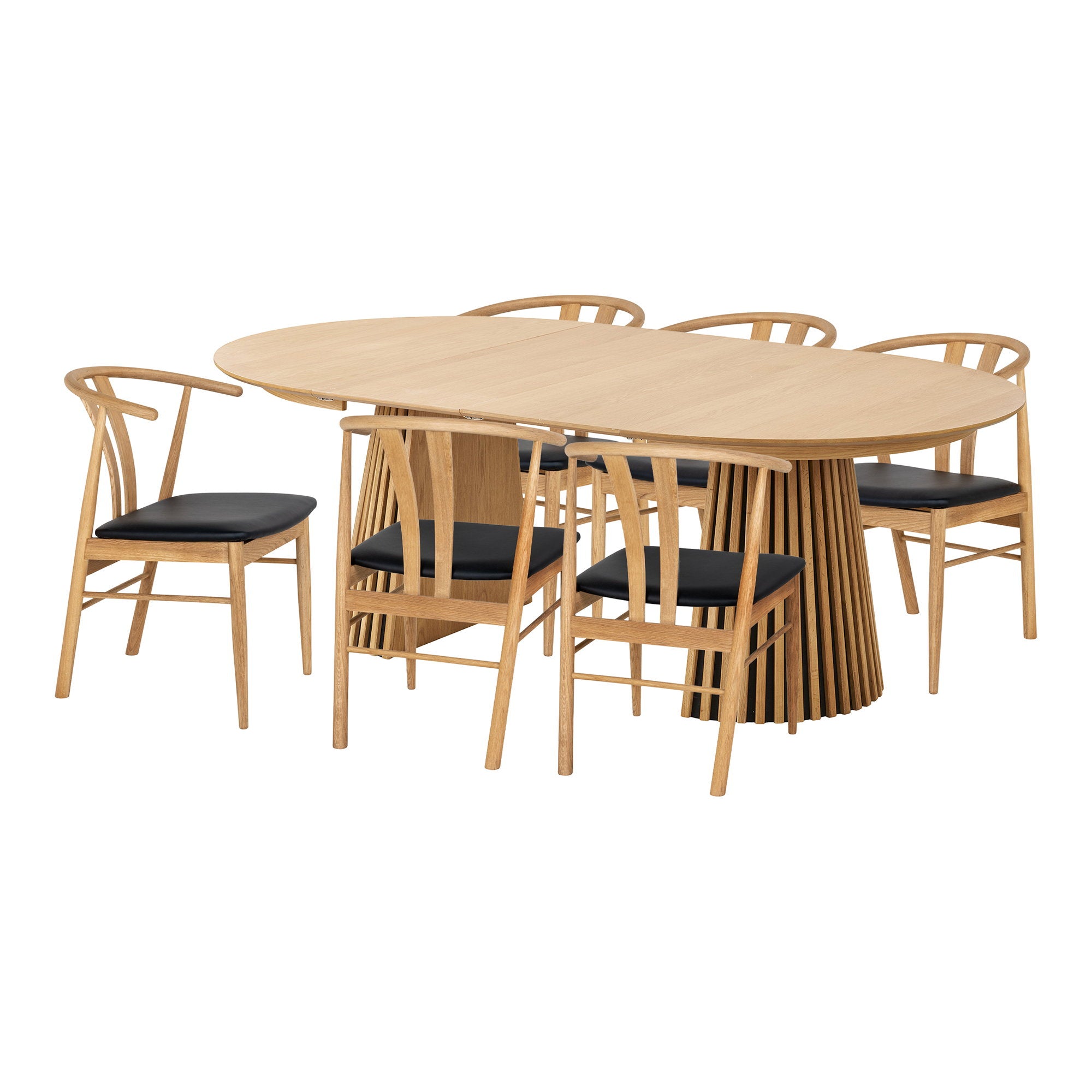 Osaka and Artenara Dining Set – PU Leather – Oak / Nature / Black