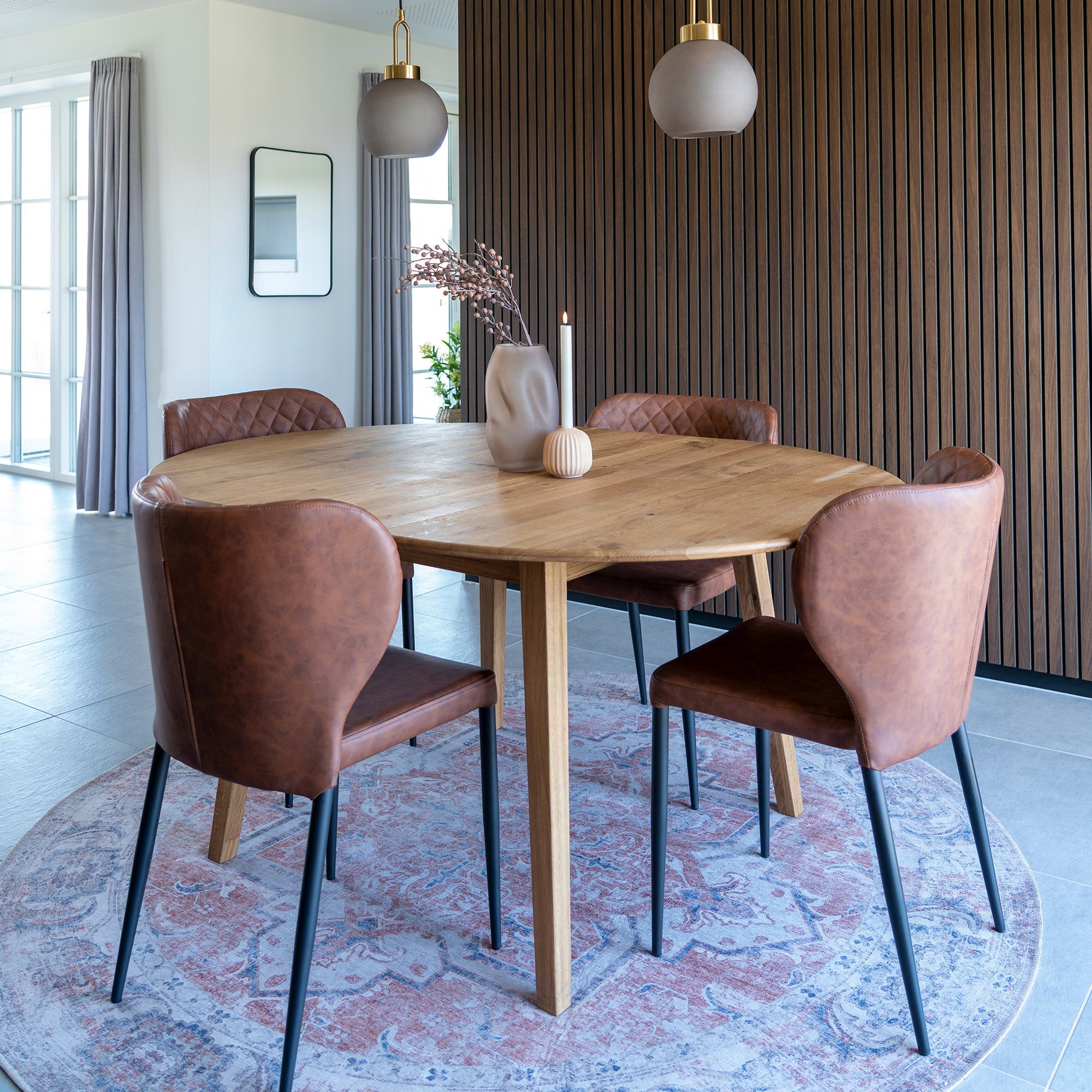 Metz and Pisa Dining Set – PU Leather – Natural / Brown
