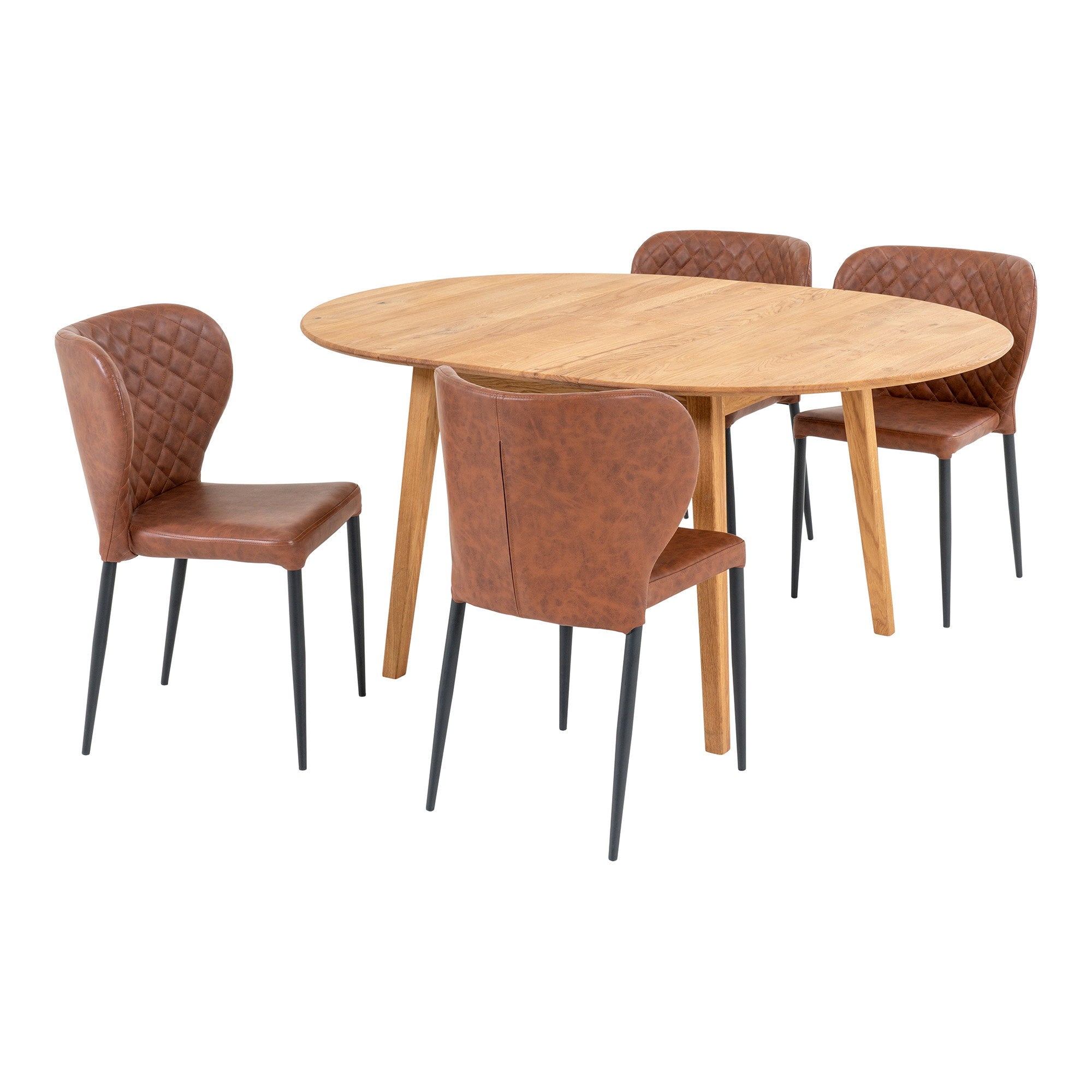 Metz and Pisa Dining Set – PU Leather – Natural / Brown
