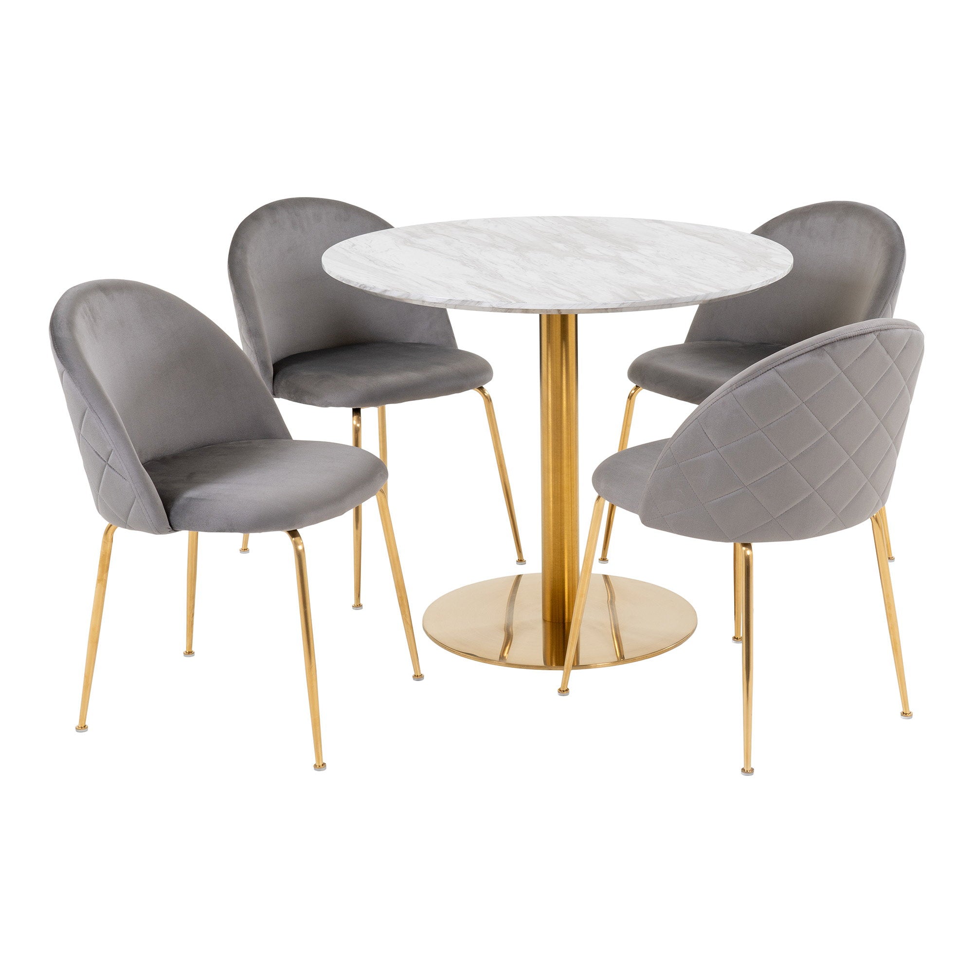 Bolzano and Geneve Dining Set – Velvet – White / Grey
