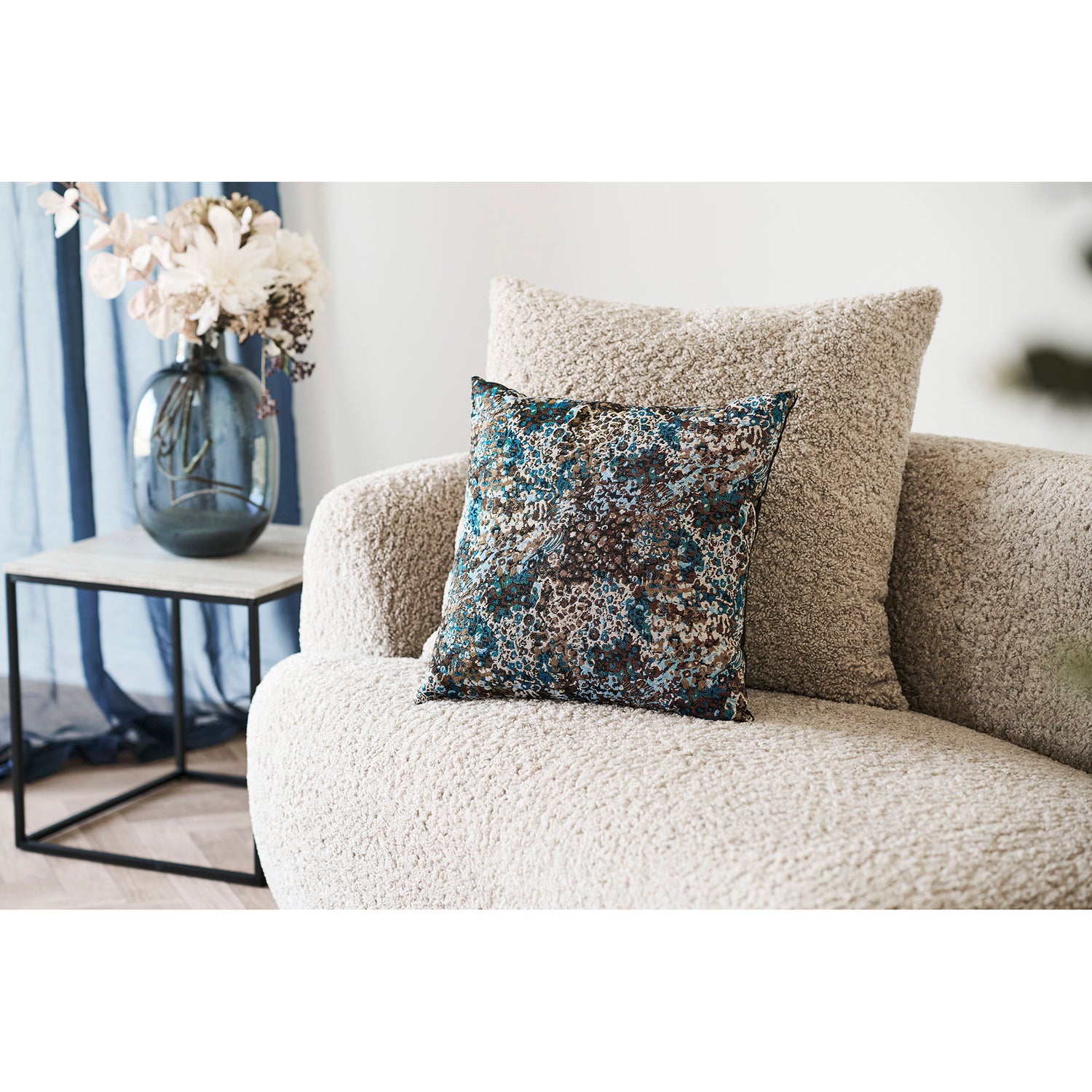 Blossom Cushion – Blue / Brown