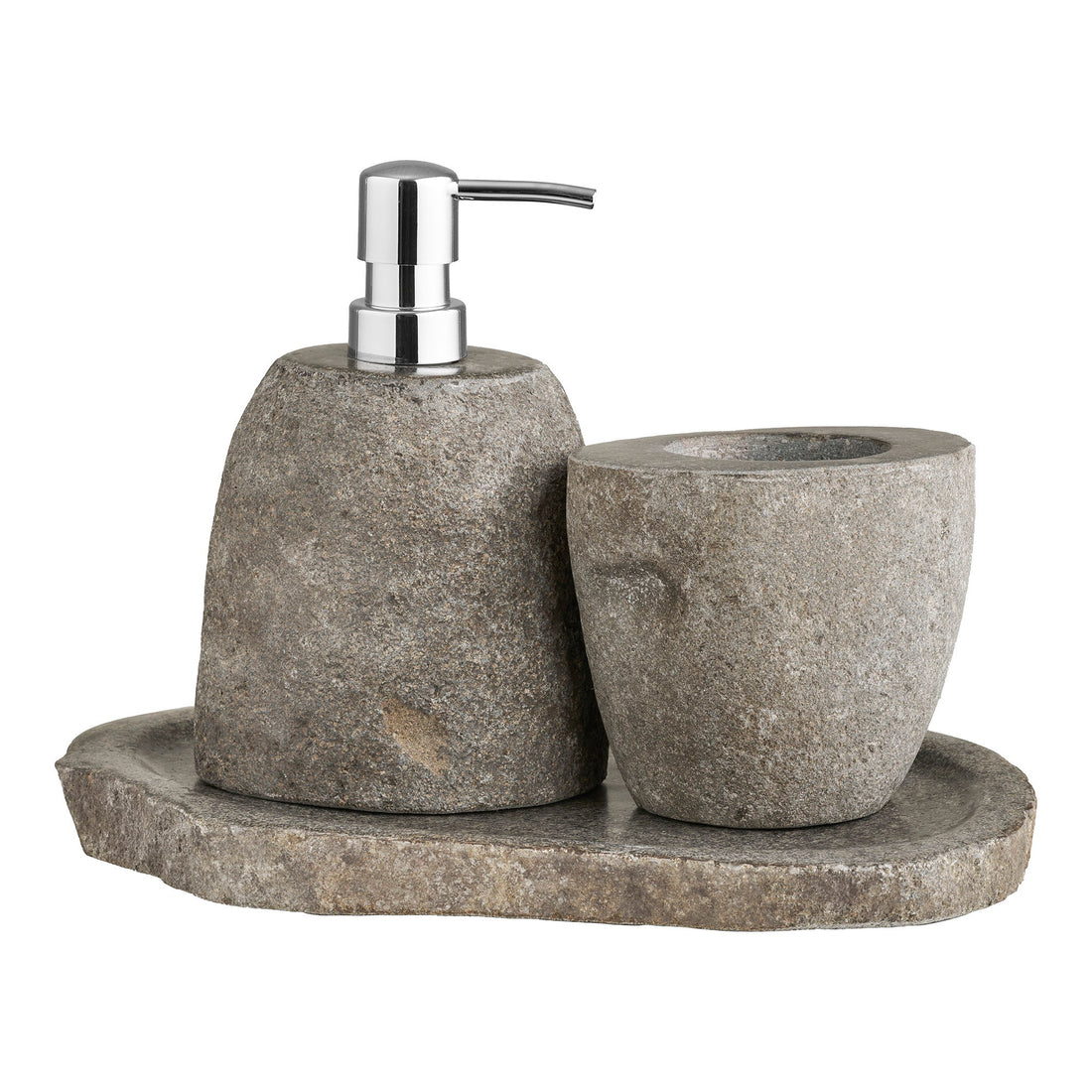 Gara Bathroom Set, Storage Cup, Soap Dispenser, Tray – Natural