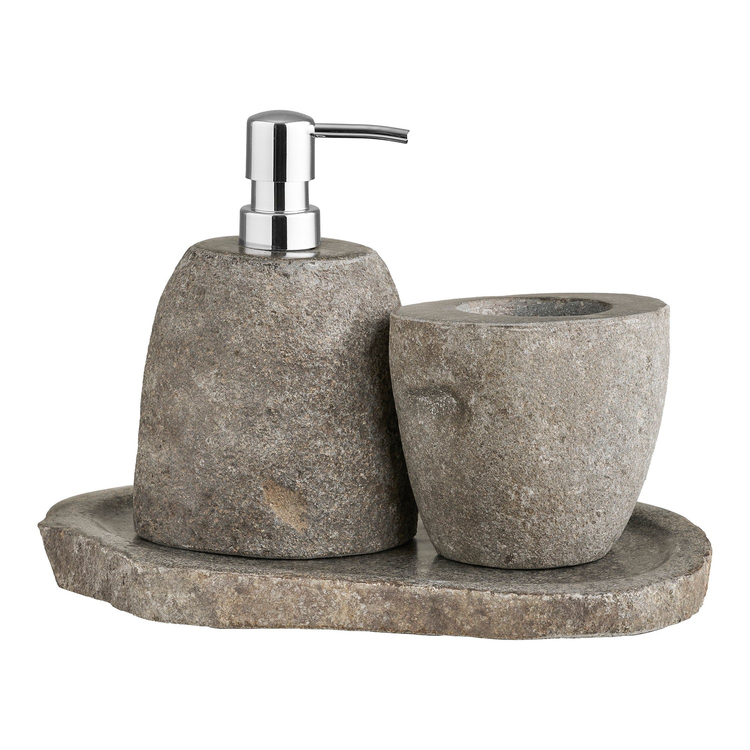 Gara Bathroom Set, Storage Cup, Soap Dispenser, Tray – Natural