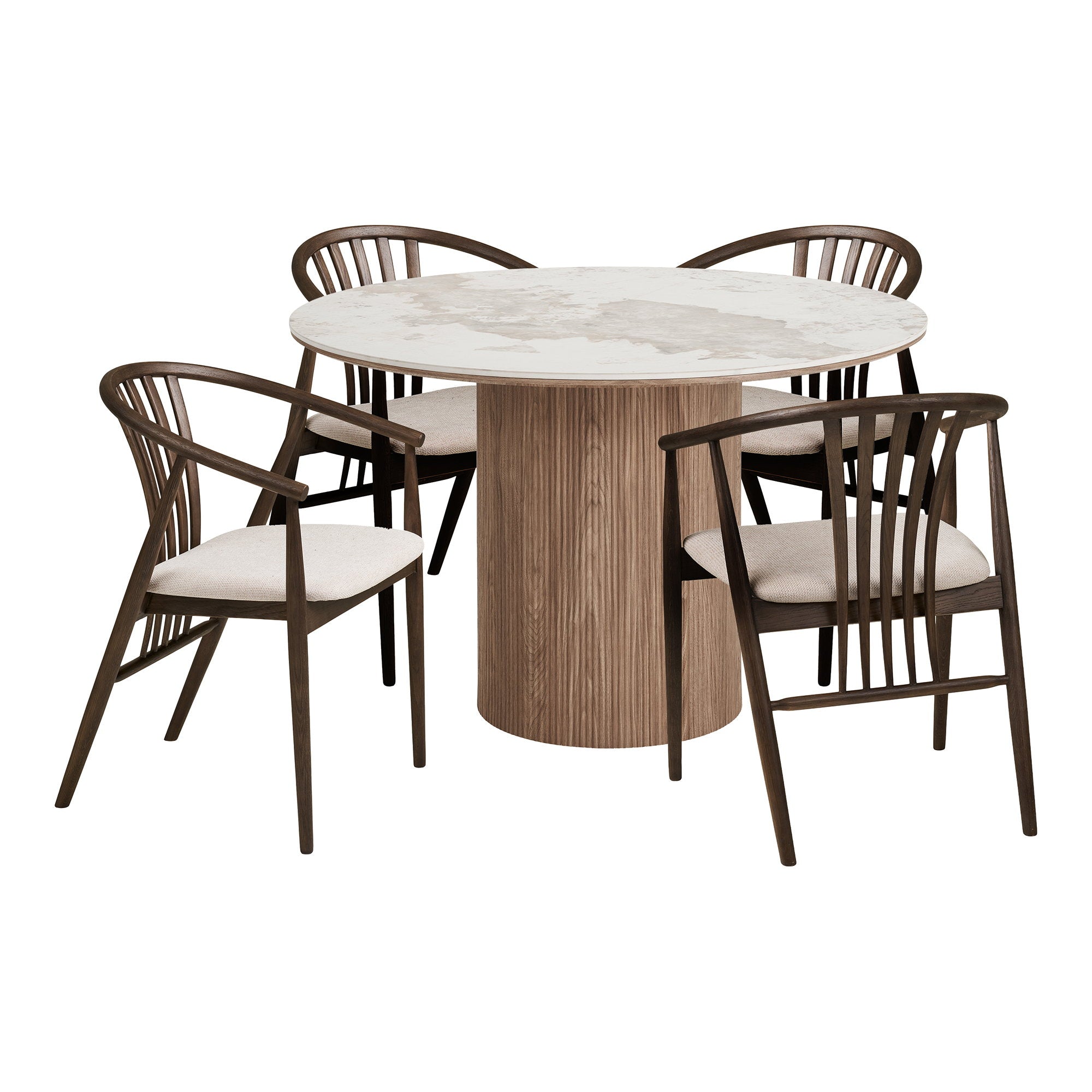 Athens and Agustin Dining Set – Oak – White / Dark Brown / Smoked