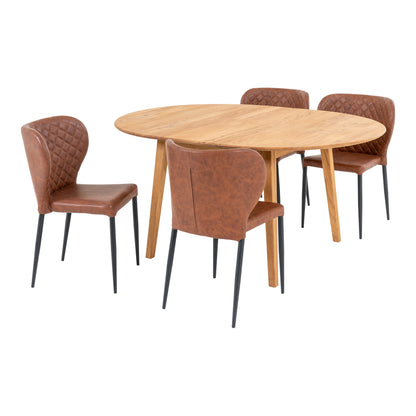 Metz and Pisa Dining Set – PU Leather – Natural / Brown