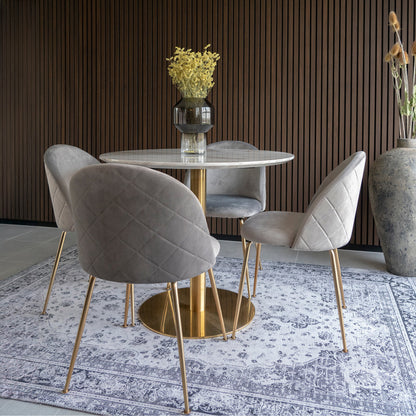 Bolzano and Geneve Dining Set – Velvet – White / Grey