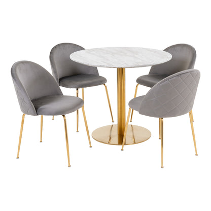 Bolzano and Geneve Dining Set – Velvet – White / Grey