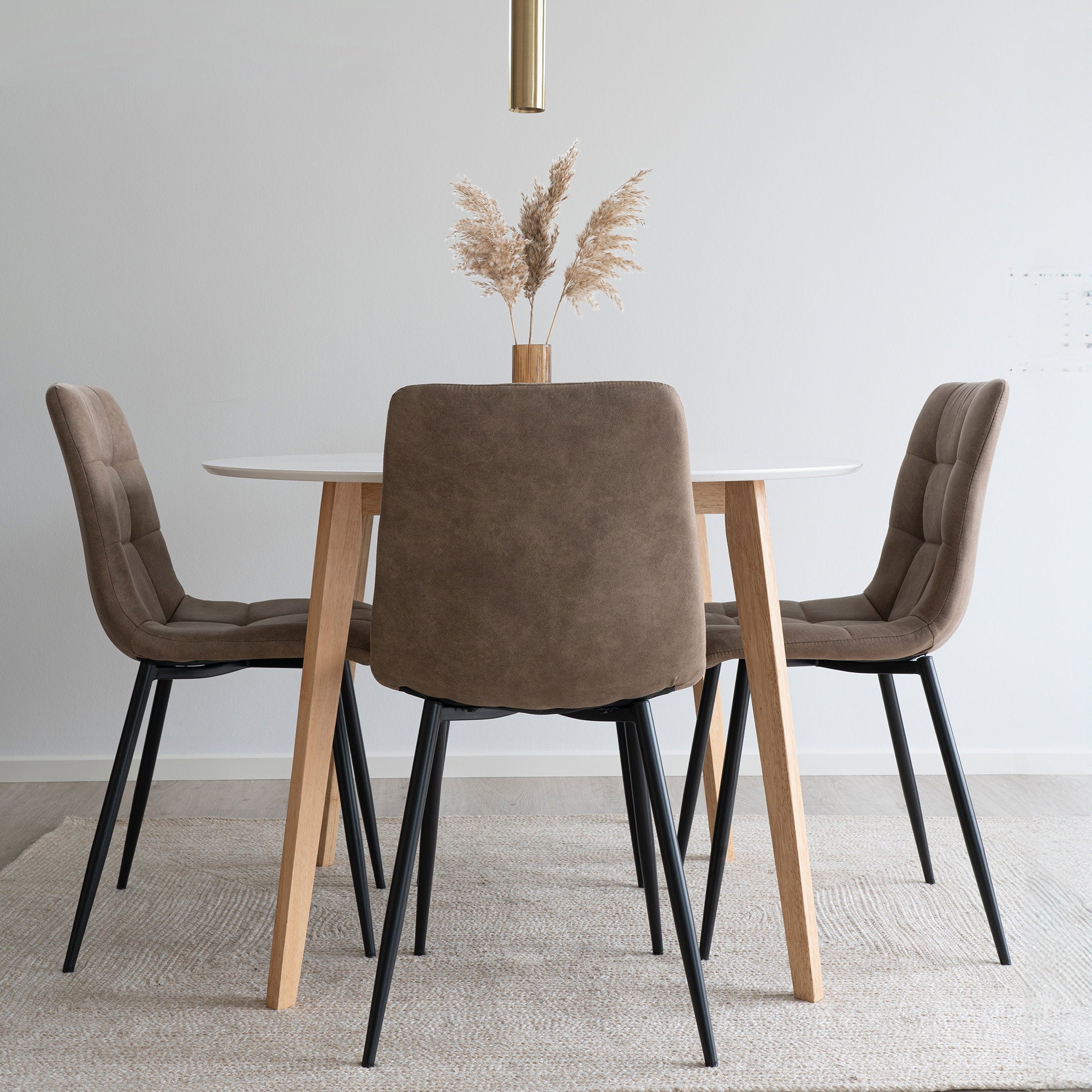 Vojens and Middelfart Dining Set – Microfibre – Brown / White