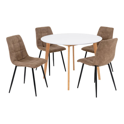 Vojens and Middelfart Dining Set – Microfibre – Brown / White