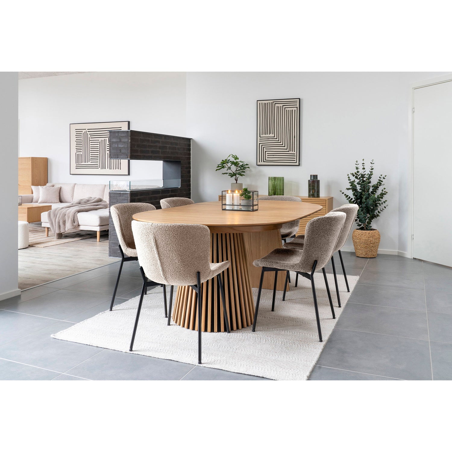 Osaka and Maceda Dining Set – Oak – Oak / Beige