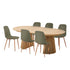 Osaka and Stockholm Dining Set – Oak – Oak / Dark green